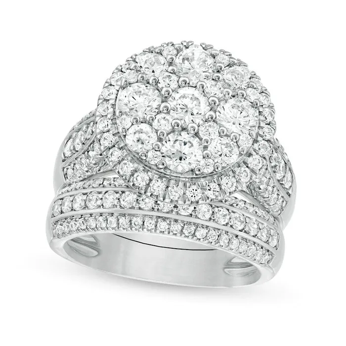Goldia 25 CT TW Composite Natural Diamond Frame MultiRow Bridal Engagement Ring Set in Solid 10K White Gold Rings Goldia 25 CT TW Composite Natural Diamond Frame MultiRow Bridal Engagement Ring Set in Solid 10K White Gold Rings
