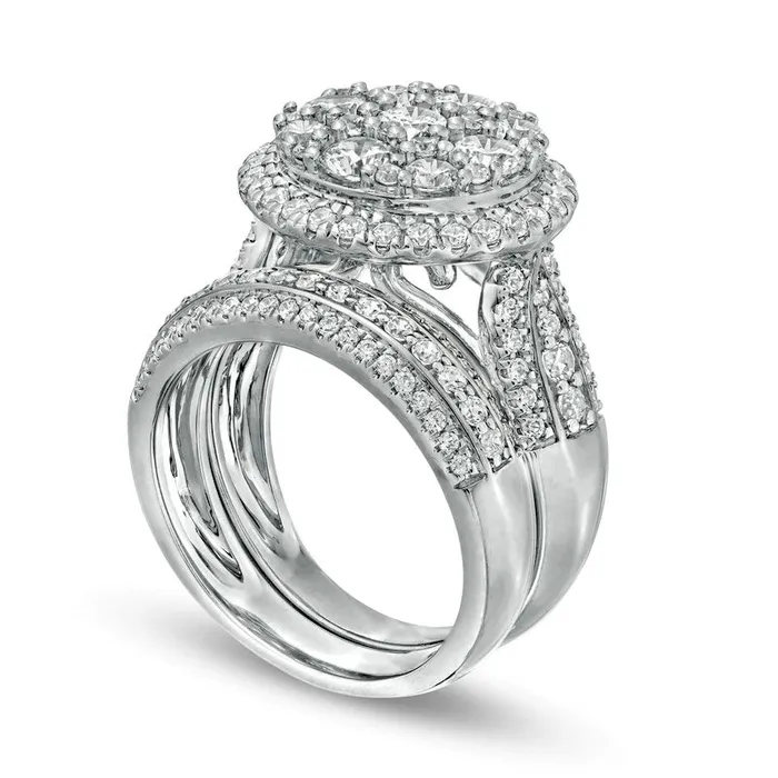 Goldia 25 CT TW Composite Natural Diamond Frame MultiRow Bridal Engagement Ring Set in Solid 10K White Gold Rings Goldia 25 CT TW Composite Natural Diamond Frame MultiRow Bridal Engagement Ring Set in Solid 10K White Gold Rings