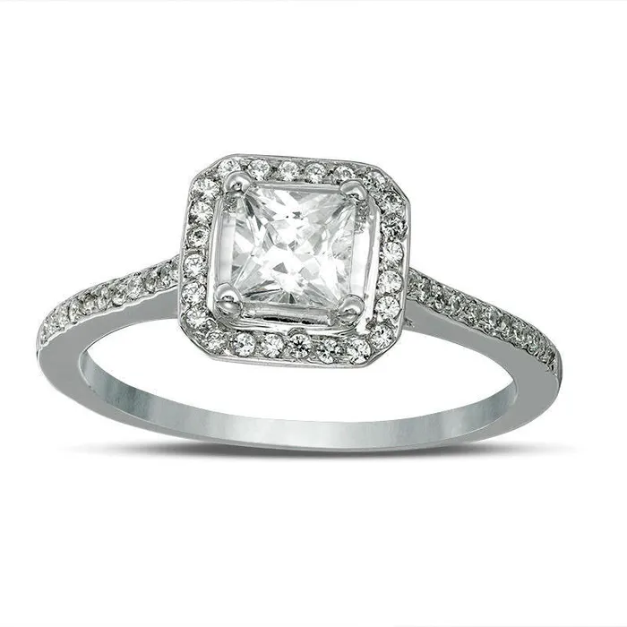 Goldia 43mm PrincessCut LabCreated White Sapphire and 017 CT TW Diamond Frame Engagement Ring in Solid 10K White Gold Rings Goldia 43mm PrincessCut LabCreated White Sapphire and 017 CT TW Diamond Frame Engagement Ring in Solid 10K White Gold Rings