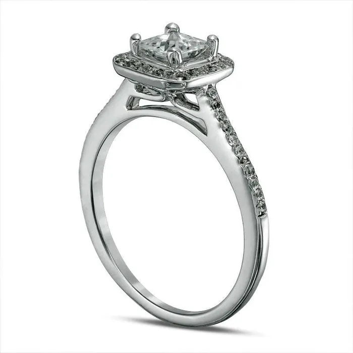Goldia 43mm PrincessCut LabCreated White Sapphire and 017 CT TW Diamond Frame Engagement Ring in Solid 10K White Gold Rings Goldia 43mm PrincessCut LabCreated White Sapphire and 017 CT TW Diamond Frame Engagement Ring in Solid 10K White Gold Rings