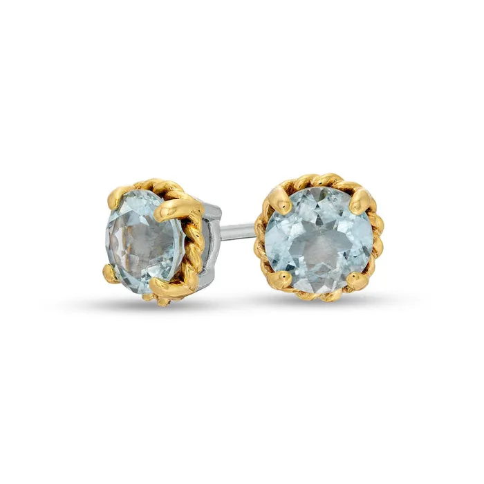 Goldia 60mm Aquamarine Solitaire RopeTextured Frame Stud Earrings in Sterling Silver and 10K Gold Earrings Goldia 60mm Aquamarine Solitaire RopeTextured Frame Stud Earrings in Sterling Silver and 10K Gold Earrings