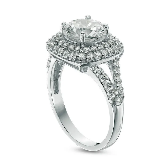 Goldia 80mm LabCreated White Sapphire Double Frame Split Shank Engagement Ring in Sterling Silver Rings Goldia 80mm LabCreated White Sapphire Double Frame Split Shank Engagement Ring in Sterling Silver Rings