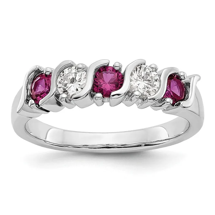 goldiaca 14k White Gold Real Diamond wRuby Band Rings