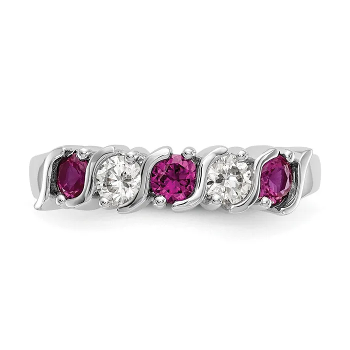 goldiaca 14k White Gold Real Diamond wRuby Band Rings