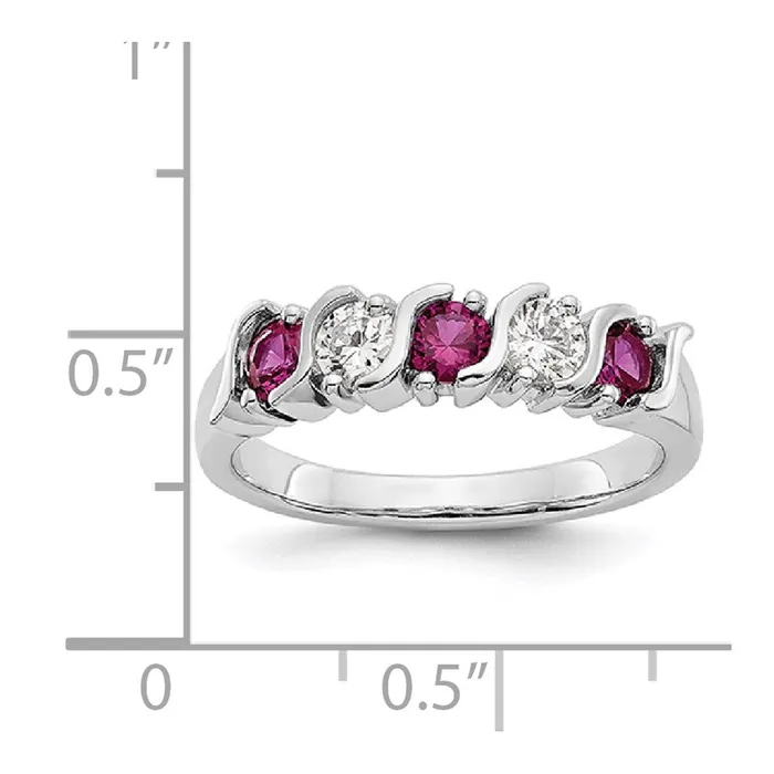 goldiaca 14k White Gold Real Diamond wRuby Band Rings