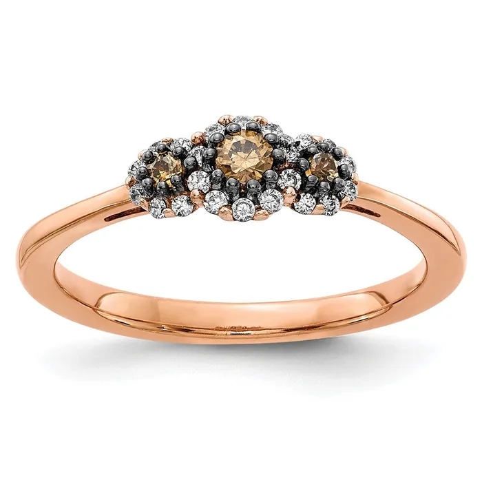 Goldiacom 14k Rose Gold 3stone WhiteChampagne Real Diamond Ring Rings