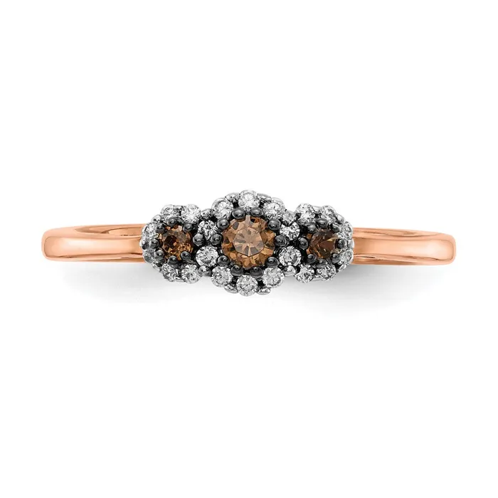 Goldiacom 14k Rose Gold 3stone WhiteChampagne Real Diamond Ring Rings