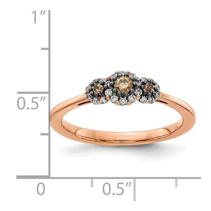 Goldiacom 14k Rose Gold 3stone WhiteChampagne Real Diamond Ring Rings