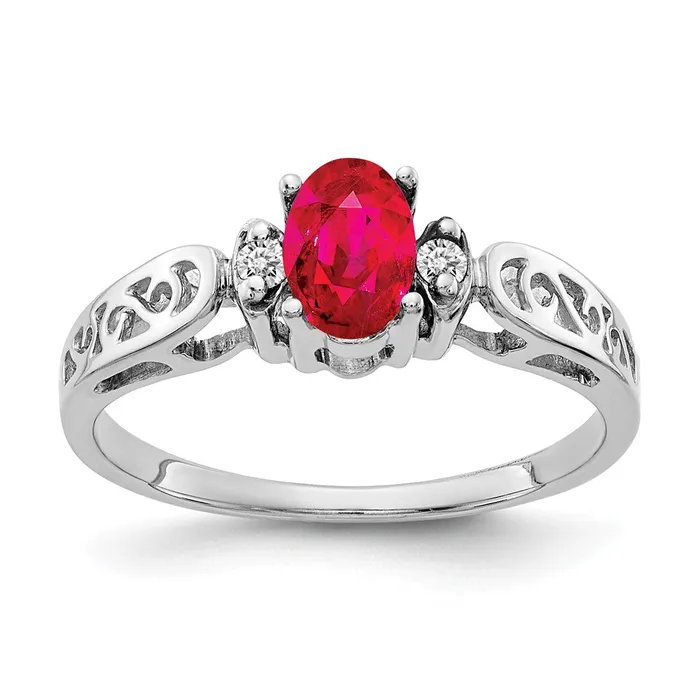 Goldiacom 14k White Gold 6x4mm Oval Ruby VS Real Diamond ring Rings