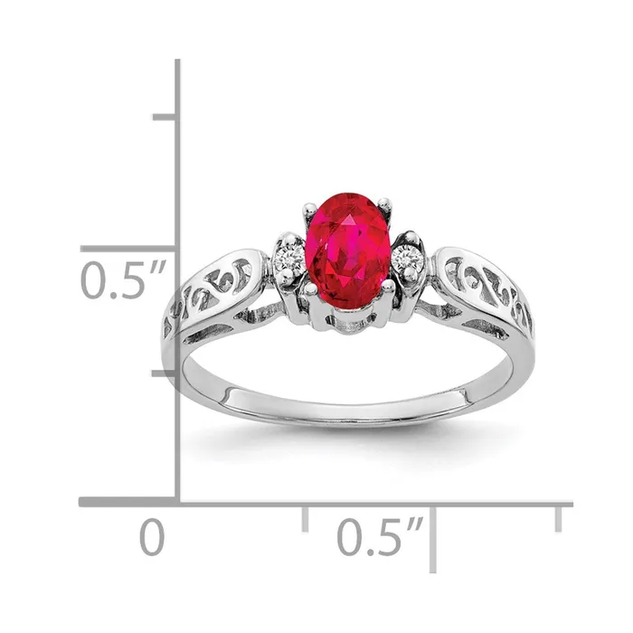 Goldiacom 14k White Gold 6x4mm Oval Ruby VS Real Diamond ring Rings