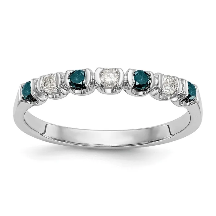 Goldiacom 14k White Gold Blue White Real Diamond Band Rings