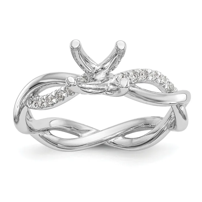 Goldiacom 14k White Gold Diamond Round CZ Criss Cross Engagement Ring Rings