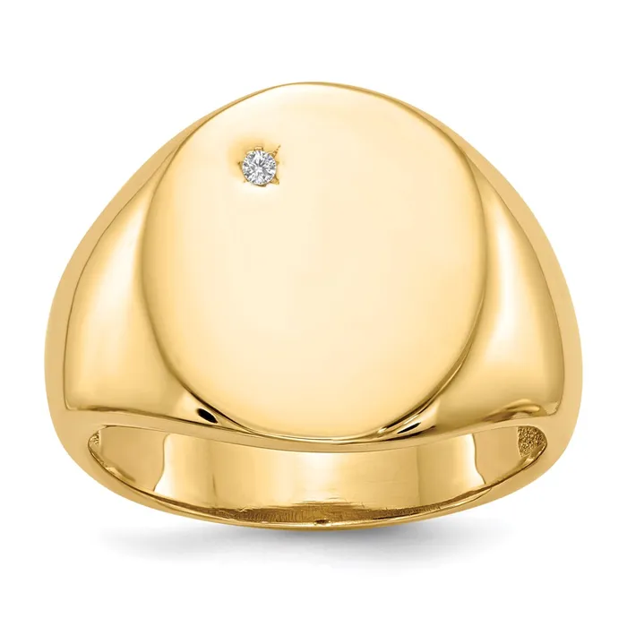 Goldiacom 14K Yellow Gold 170x150mm Open Back AAA Real Diamond Mens Signet Ring Rings