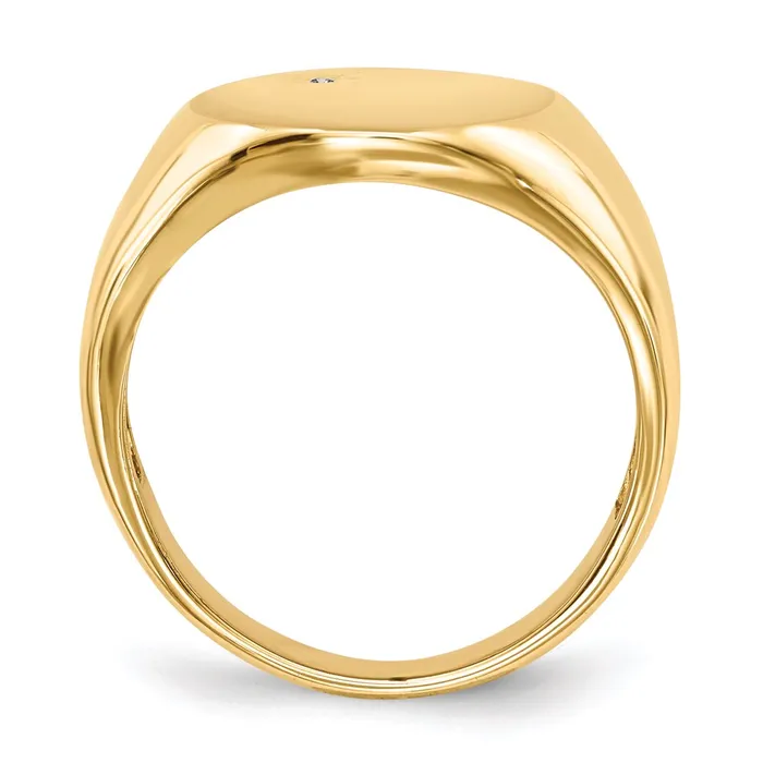 Goldiacom 14K Yellow Gold 170x150mm Open Back AAA Real Diamond Mens Signet Ring Rings