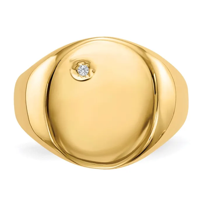 Goldiacom 14K Yellow Gold 170x150mm Open Back AAA Real Diamond Mens Signet Ring Rings
