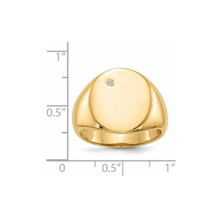 Goldiacom 14K Yellow Gold 170x150mm Open Back AAA Real Diamond Mens Signet Ring Rings