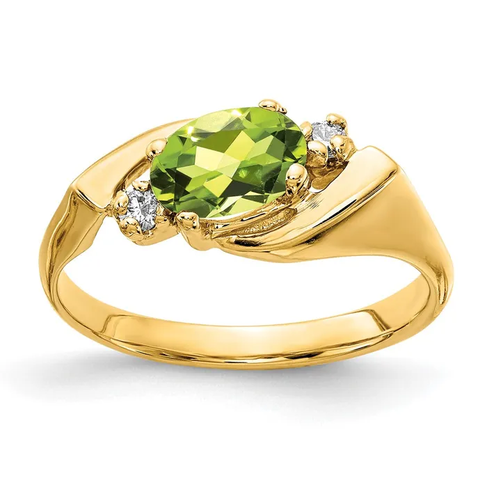 Goldiacom 14K Yellow Gold 7x5mm Oval Peridot Checker AAA Real Diamond ring Rings Goldiacom 14K Yellow Gold 7x5mm Oval Peridot Checker AAA Real Diamond ring Rings