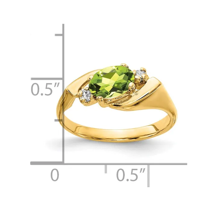 Goldiacom 14K Yellow Gold 7x5mm Oval Peridot Checker AAA Real Diamond ring Rings