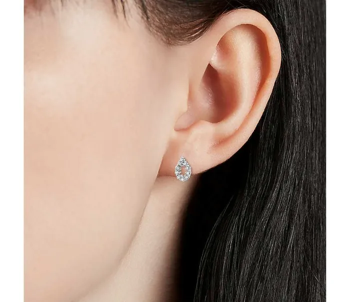 Goldiacom Earrings 14 Ct Genuine Diamond Open Pear Shape Pav Stud Earrings in 14K Gold
