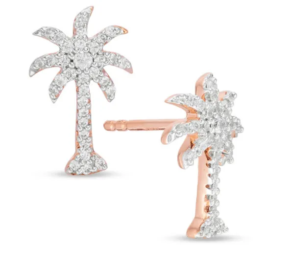 Goldiacom Earrings 15 CT Diamond Palm Tree Stud Earrings in 14K White Yellow or Rose Gold Goldiacom Earrings 15 CT Diamond Palm Tree Stud Earrings in 14K White Yellow or Rose Gold