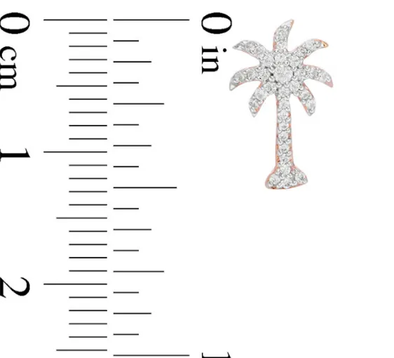 Goldiacom Earrings 15 CT Diamond Palm Tree Stud Earrings in 14K White Yellow or Rose Gold