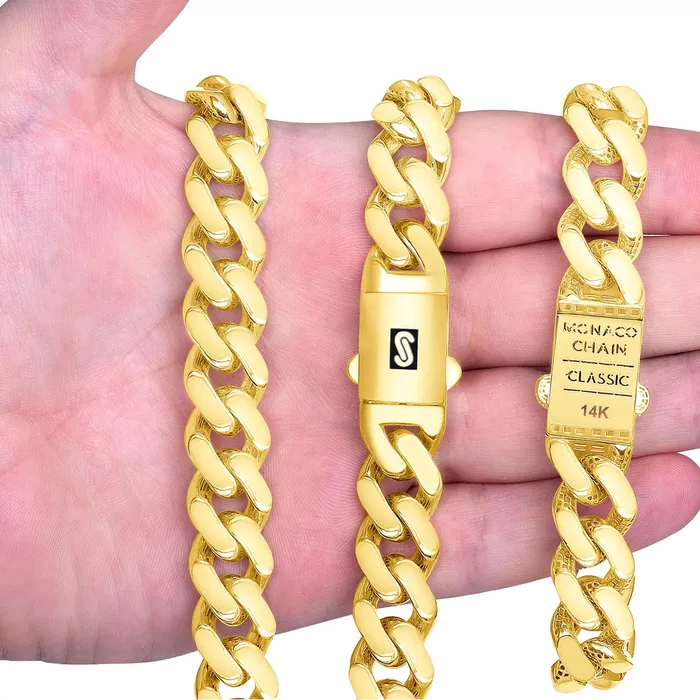 Goldiacom Necklaces 10k Yellow Gold Royal Monaco Miami Cuban Link 11mm Chain Pendant Necklace 22