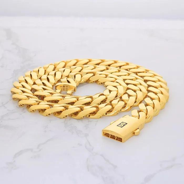 Goldiacom Necklaces 10k Yellow Gold Royal Monaco Miami Cuban Link 11mm Chain Pendant Necklace 22