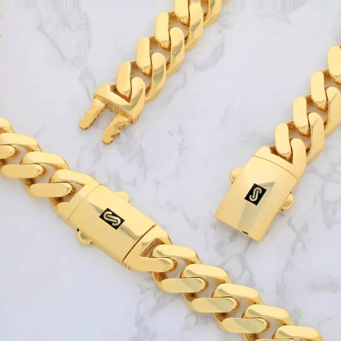 Goldiacom Necklaces 10k Yellow Gold Royal Monaco Miami Cuban Link 11mm Chain Pendant Necklace 22