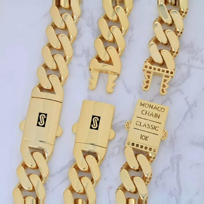 Goldiacom Necklaces 10k Yellow Gold Royal Monaco Miami Cuban Link 11mm Chain Pendant Necklace 22