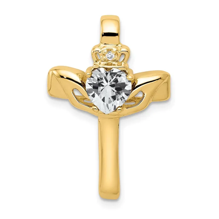 Goldiacom Necklaces 14k 6mm Claddagh Cubic Zirconia AA Diamond Cross Pendant