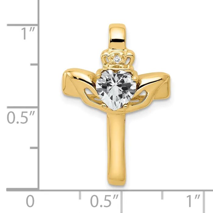 Goldiacom Necklaces 14k 6mm Claddagh Cubic Zirconia AA Diamond Cross Pendant