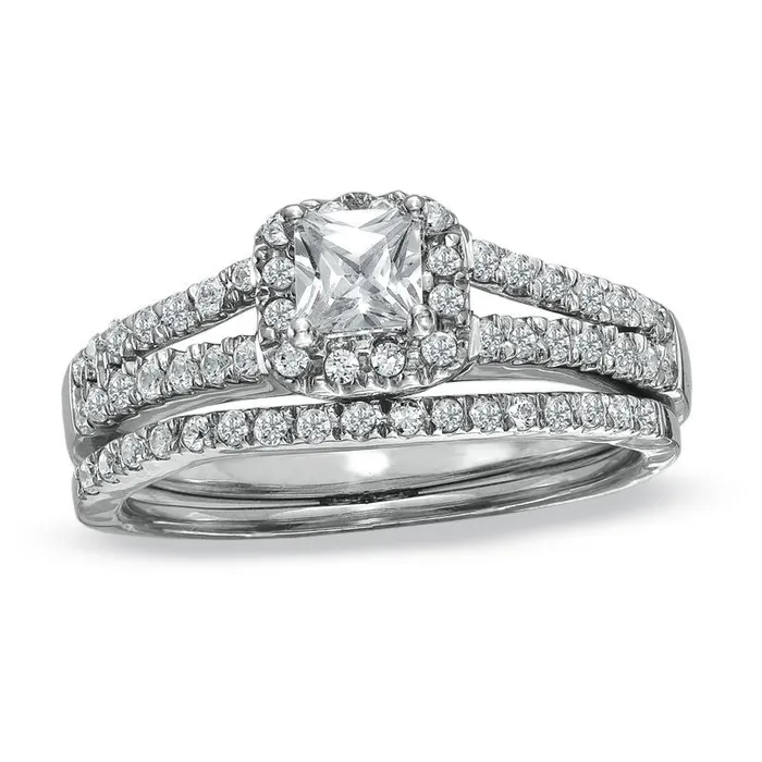 Goldiacom Rings 12 CT TW PrincessCut Halo Diamond Bridal Engagement Ring Set in 14K White Gold Goldiacom Rings 12 CT TW PrincessCut Halo Diamond Bridal Engagement Ring Set in 14K White Gold