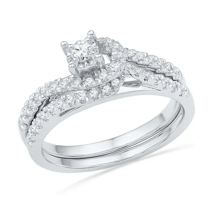 Goldiacom Rings 13 CT TW Diamond Knot Bridal Engagement Ring Set in 14K White Gold Goldiacom Rings 13 CT TW Diamond Knot Bridal Engagement Ring Set in 14K White Gold