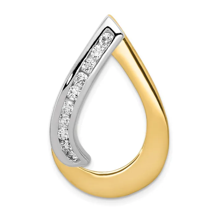 Goldiacom Rings 14k Two Tone AAA Diamond Teardrop Slide