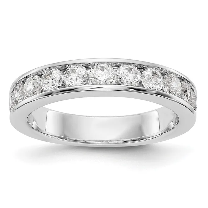 Goldiacom Rings 14K White Gold 11Stone Real Diamond Channel Band