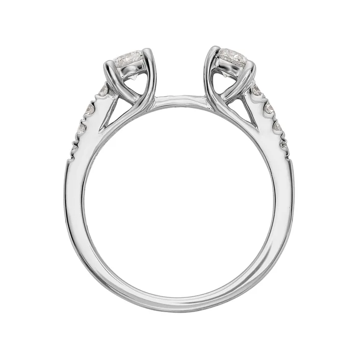 Goldiacom Rings 14K White Gold 3 Stone Diamond Peg Set CZ Engagement Ring