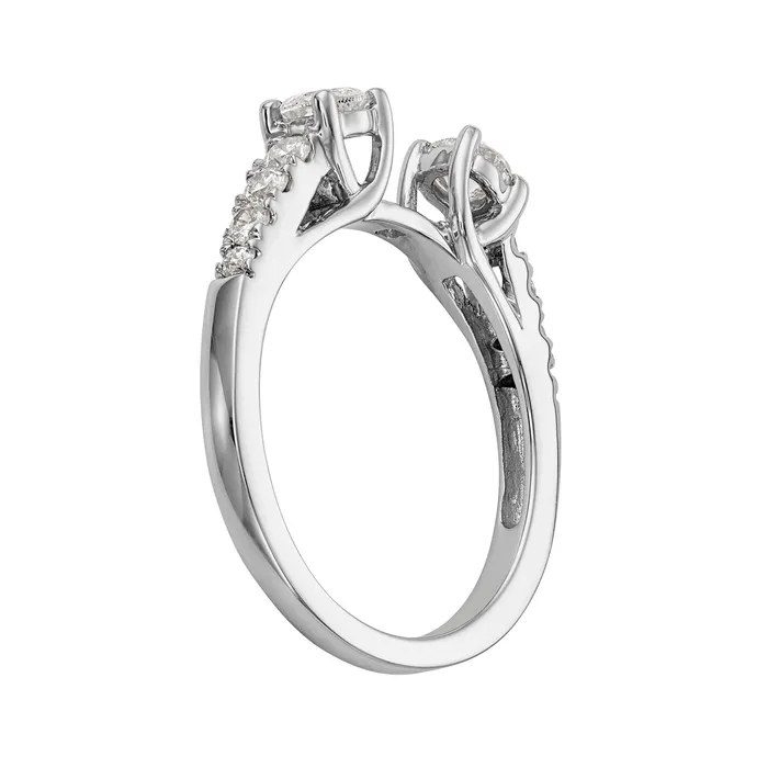 Goldiacom Rings 14K White Gold 3 Stone Diamond Peg Set CZ Engagement Ring