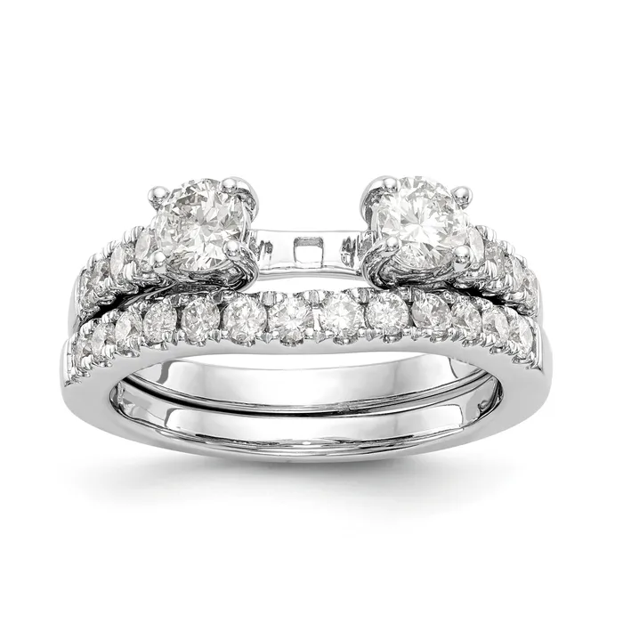 Goldiacom Rings 14K White Gold 3 Stone Diamond Peg Set CZ Engagement Ring