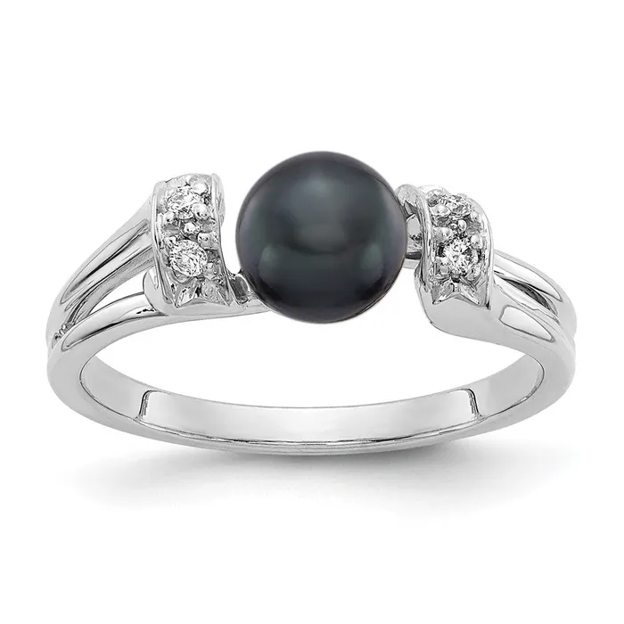 Goldiacom Rings 14k White Gold 6mm Black FW Cultured Pearl VS Real Diamond ring Goldiacom Rings 14k White Gold 6mm Black FW Cultured Pearl VS Real Diamond ring
