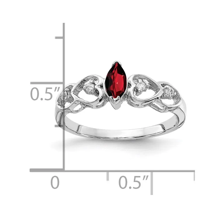 Goldiacom Rings 14k White Gold 6x3mm Marquise Garnet VS Real Diamond ring