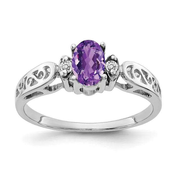 Goldiacom Rings 14k White Gold 6x4mm Oval Amethyst Checker AAA Real Diamond ring Goldiacom Rings 14k White Gold 6x4mm Oval Amethyst Checker AAA Real Diamond ring