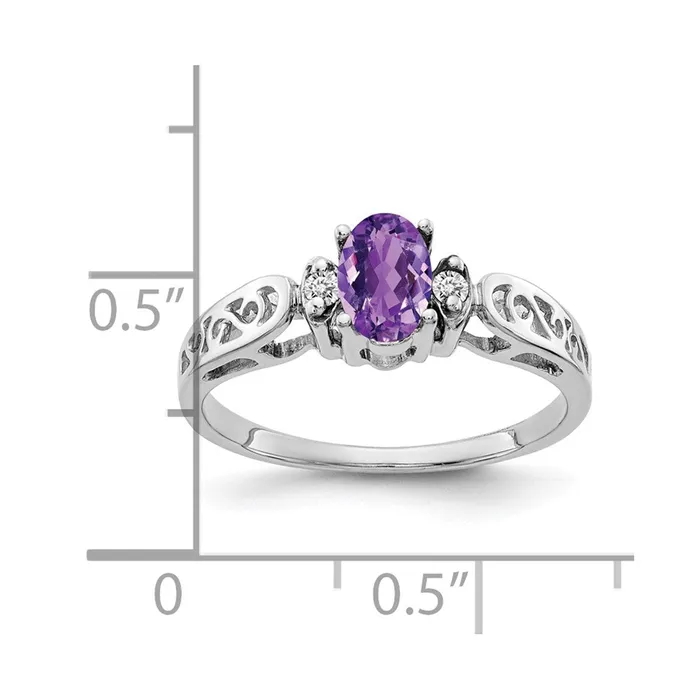 Goldiacom Rings 14k White Gold 6x4mm Oval Amethyst Checker AAA Real Diamond ring