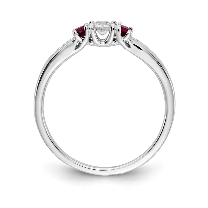 Goldiacom Rings 14k White Gold Real Diamond and Ruby 3stone Ring