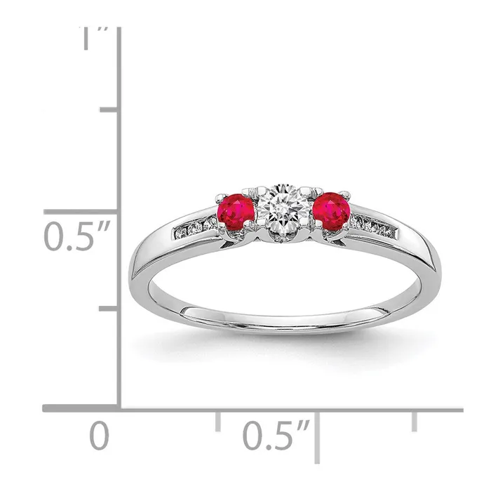 Goldiacom Rings 14k White Gold Real Diamond and Ruby 3stone Ring