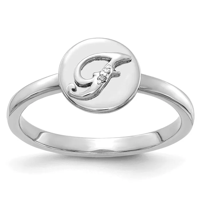Goldiacom Rings 14k White Gold Real Diamond Initial F Ring