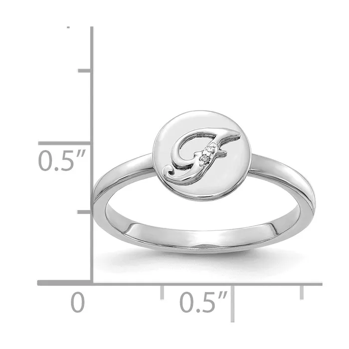 Goldiacom Rings 14k White Gold Real Diamond Initial F Ring