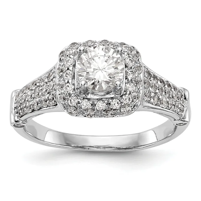 Goldiacom Rings 14K White Gold Simulated Diamond Halo Engagement Ring