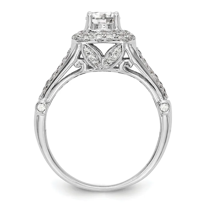 Goldiacom Rings 14K White Gold Simulated Diamond Halo Engagement Ring