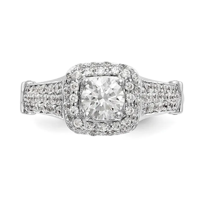 Goldiacom Rings 14K White Gold Simulated Diamond Halo Engagement Ring