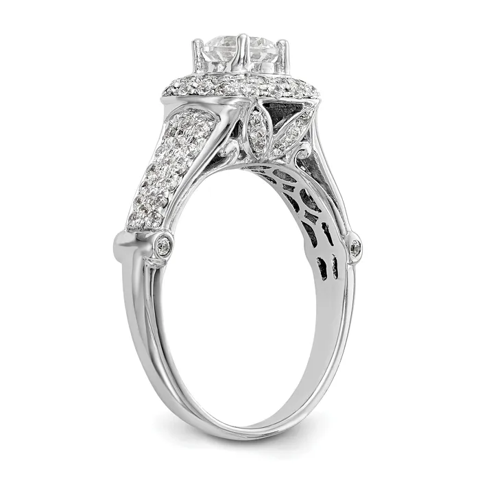 Goldiacom Rings 14K White Gold Simulated Diamond Halo Engagement Ring